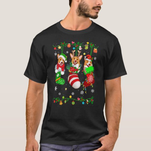 Cute Corgi Dog In Christmas Socks Pet T-Shirt
