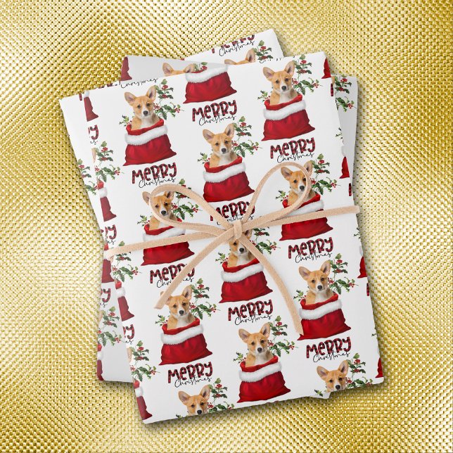Cute Corgi Dog in Holiday Gift Bag Wrapping Paper Sheets (Creator Uploaded)