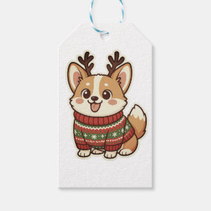 Cute Corgi Dog in Ugly Christmas Sweater Gift Wrap Tags