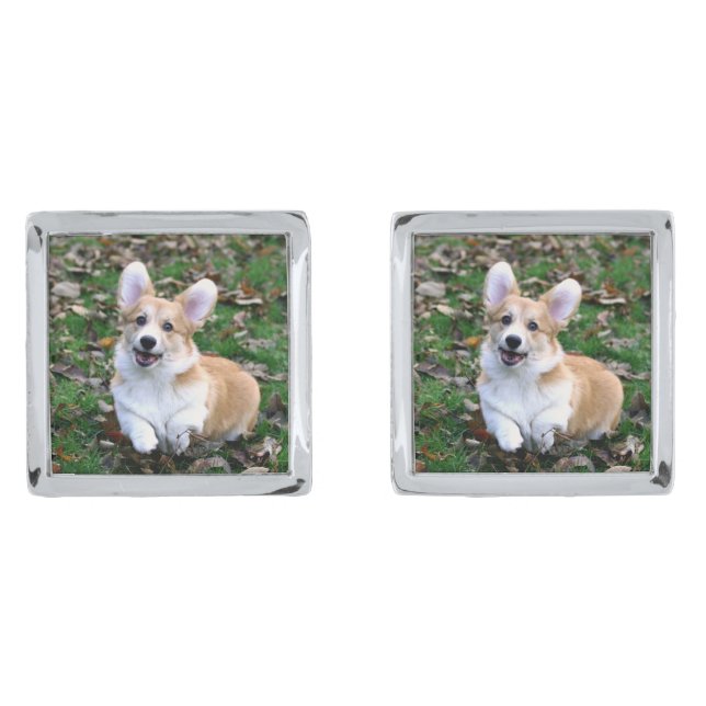 Cute Corgi Dog Leaping Cufflinks (Front)
