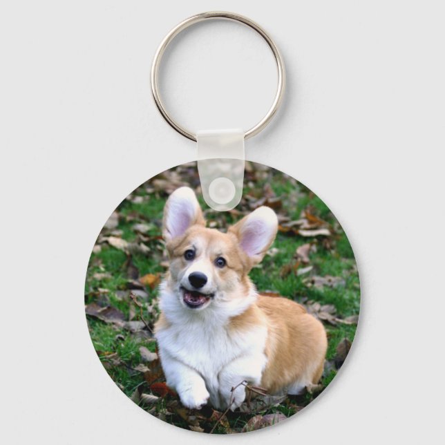 Cute Corgi Dog Leaping Keychain (Front)