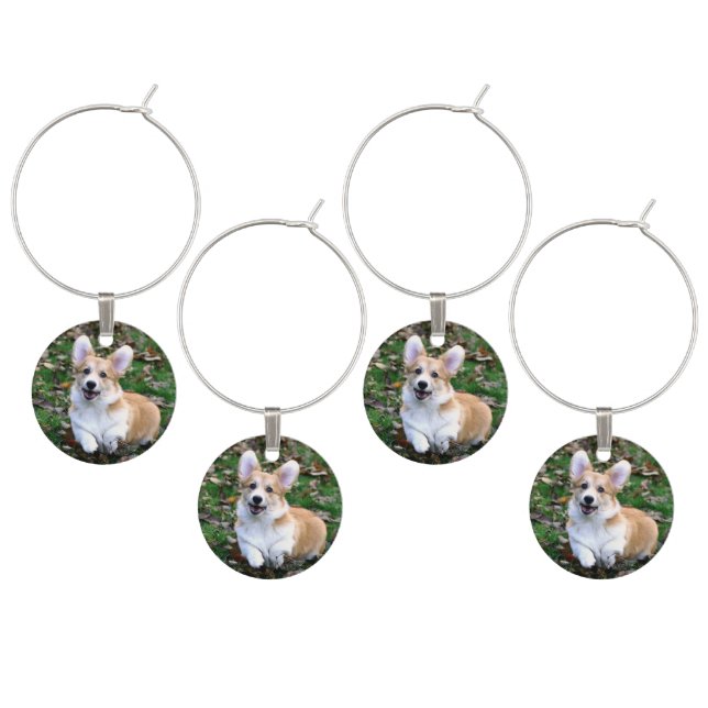 Cute Corgi Dog Leaping Wine Charm (Staggered)