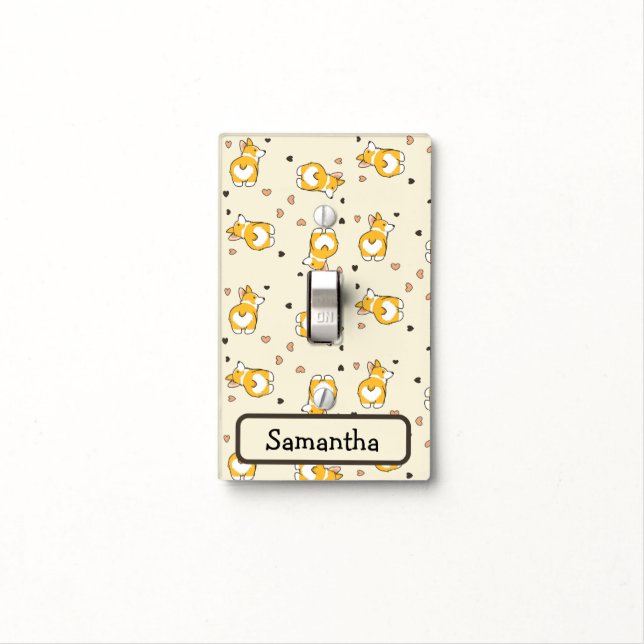 Cute corgi dog love pattern light switch cover (In Situ)