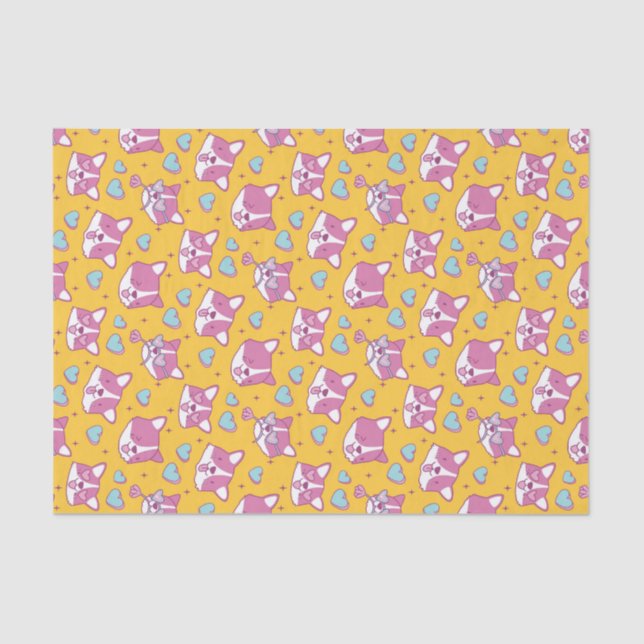 Cute Corgi Dog Lover Heart Pattern Valentine's Day Tissue Paper (Front)