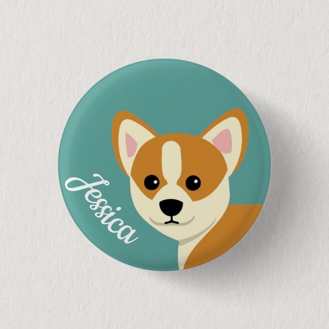 Cute Corgi Dog Lover Personalised Button (Front)