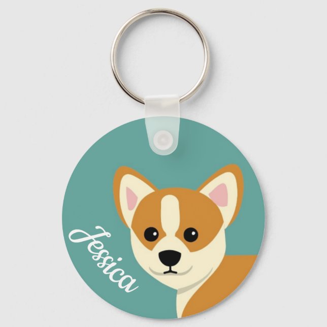 Cute Corgi Dog Lover Personalised Keychain (Front)