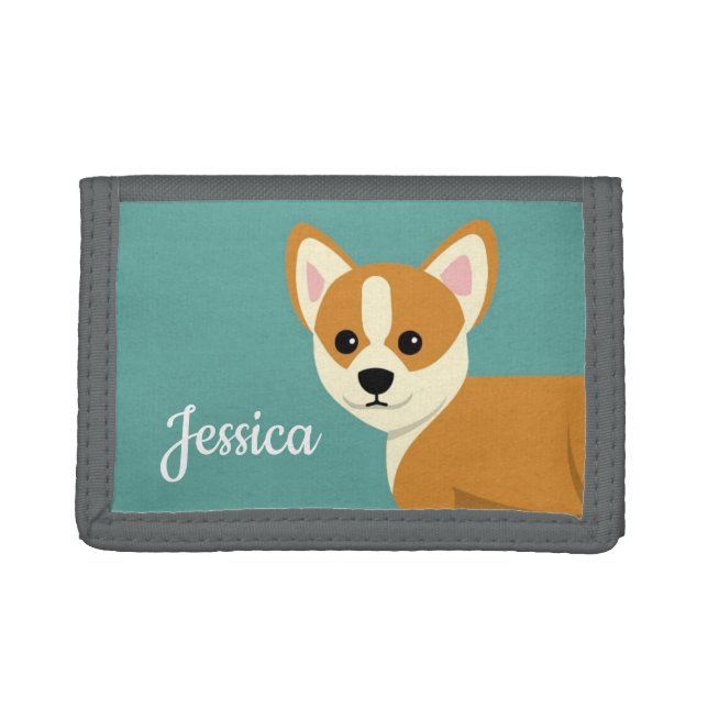 Cute Corgi Dog Lover Personalised Trifold Wallet (Front)