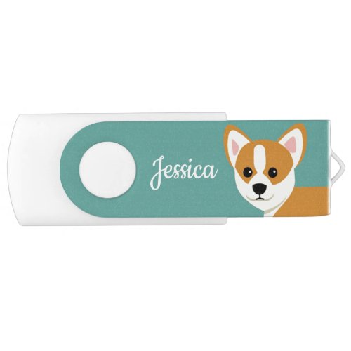 Cute Corgi Dog Lover Teal Personalised Flash Drive