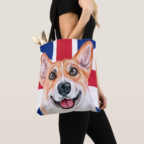 Cute Corgi Dog On Union Jack British Flag Tote Bag