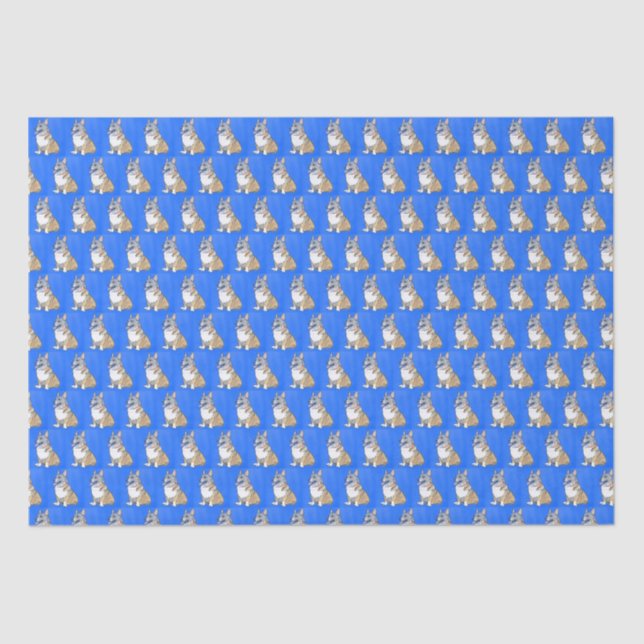 Cute Corgi Dog Pattern on Blue Background Tissue Paper (Front)
