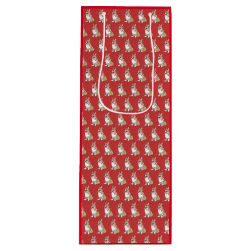Cute Corgi Dog Pattern on Red Background Wine Gift Bag