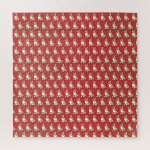 Cute Corgi Dog Pattern Red Background Jigsaw Puzzle