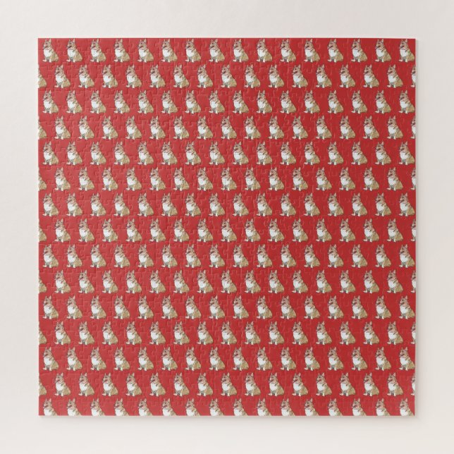 Cute Corgi Dog Pattern Red Background Jigsaw Puzzle (Vertical)