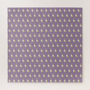 Cute Corgi Dog Pattern Violet Background Jigsaw Puzzle