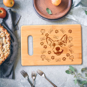 Cute Corgi Dog Paws Treats Family Name Monogram Engraved Cutting Board