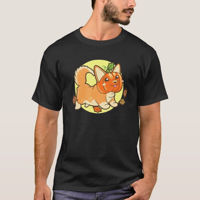 Cute Corgi Dog Pumpkin Halloween Night Scary T-Shirt (Front)