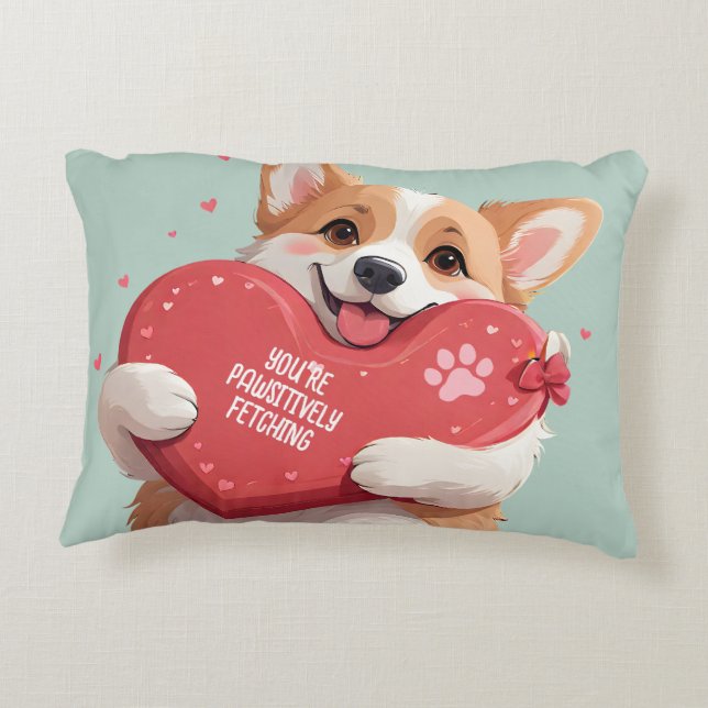 Cute Corgi Dog Pun Hearts Monogram Name Valentines Accent Pillow (Back)