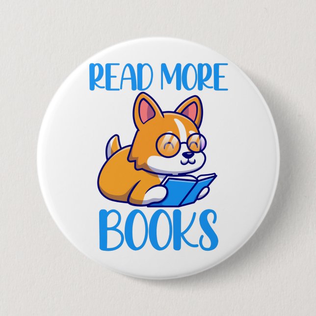 Cute Corgi Dog Reading Button (Front)