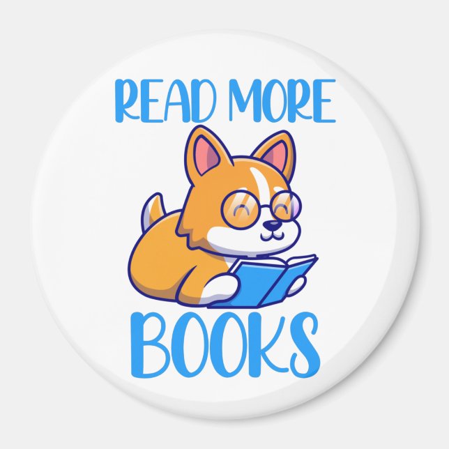 Cute Corgi Dog Reading Magnet (Front)