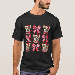 Cute Corgi Dog Red Plaid Coquette Bow Christmas Fo T-Shirt
