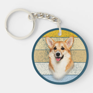 Cute Corgi Dog Retro Background Keychain