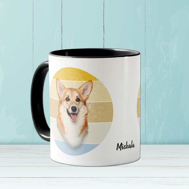 Cute Corgi Dog Retro Sunset Mug (Creator Uploaded)