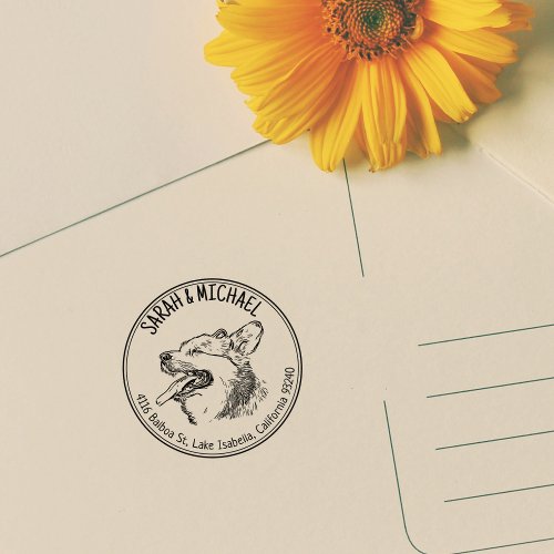 Cute Corgi Dog Return Address Family Circle  Rubber Stamp