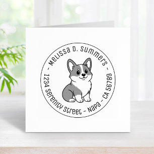 Cute Corgi Dog Round Address Rubber Stamp