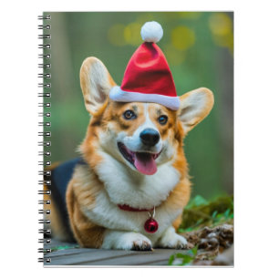 Cute Corgi dog Smiling with Christmas hat Notebook