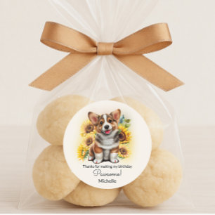 Cute Corgi Dog Sunflowers Birthday Classic Round Sticker