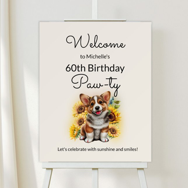 Cute Corgi Dog Sunflowers Birthday Foam Board (Corgi dog birthday party welcome sign)