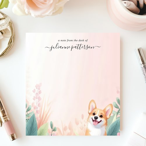 Cute Corgi Dog Tropical Foliage Personalized Name Notepad