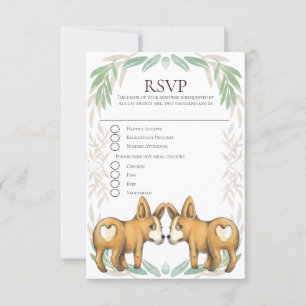 Cute Corgi Dog Two Grooms Gay Wedding RSVP