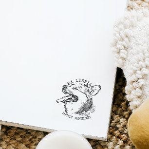 Cute Corgi Dog Vintage Ex Libris Library Book Rubber Stamp