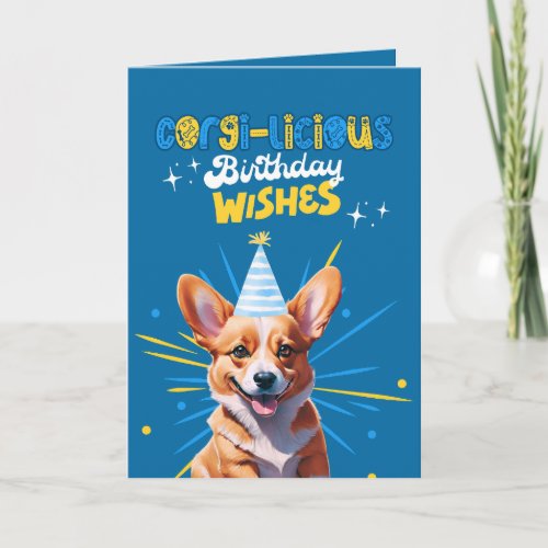Cute Corgi Dog Wearing A Party Hat Birthday Card