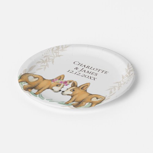 Cute Corgi Dog Wedding Couple Personalized Paper Plates