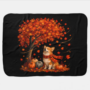 Cute Corgi Dog with Fall Leaves Forest Autumn Baby Blanket