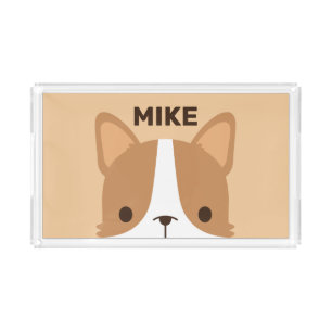Cute Corgi Dog with Personalized Name Acrylic Tray