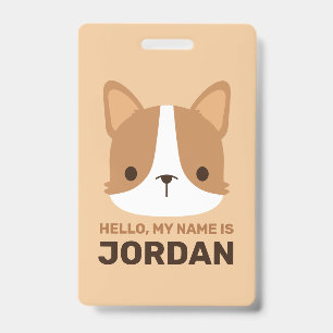 Cute Corgi Dog with Personalized Name Badge