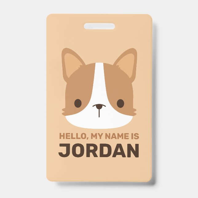 Cute Corgi Dog with Personalized Name Badge (Front)