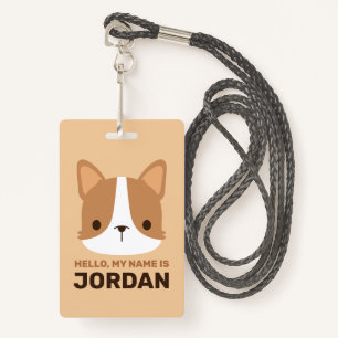 Cute Corgi Dog with Personalized Name Badge