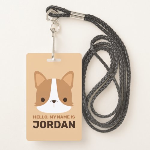 Cute Corgi Dog with Personalized Name Badge
