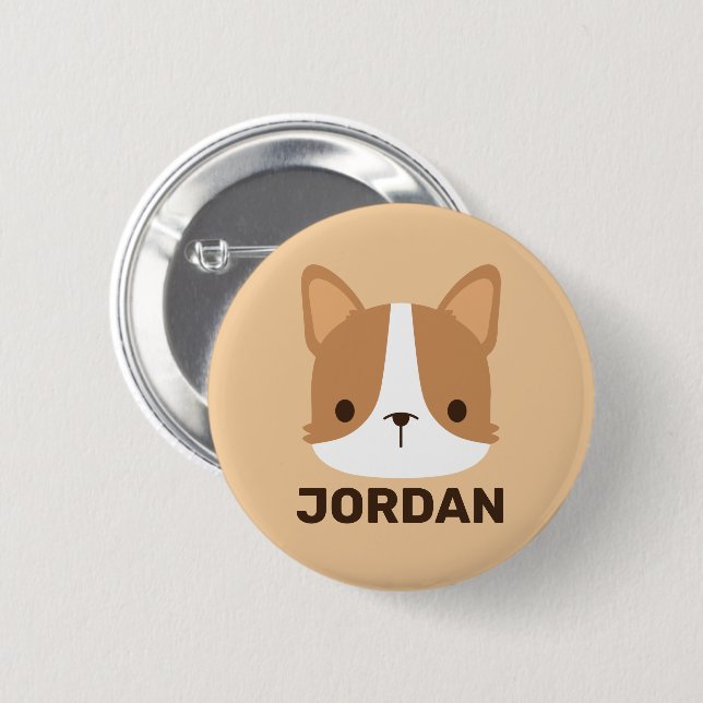Cute Corgi Dog with Personalized Name  Button (Front & Back)