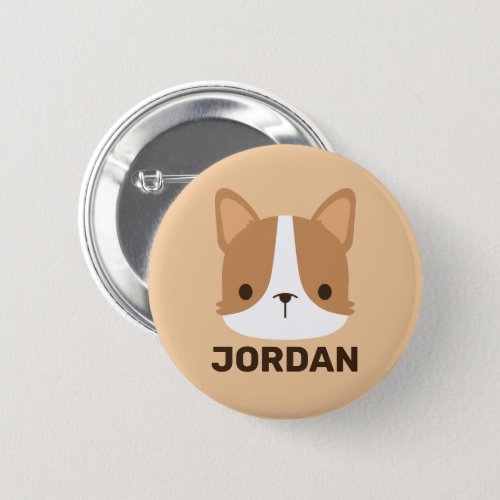 Cute Corgi Dog with Personalized Name  Button