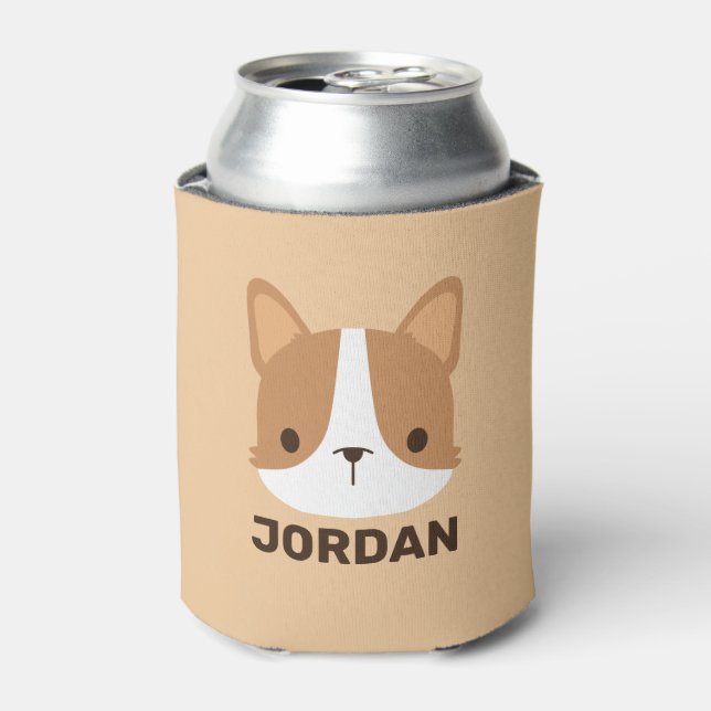 Cute Corgi Dog with Personalized Name Can Cooler (Can Front)