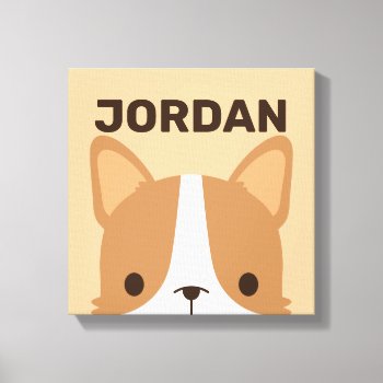 Cute Corgi Dog With Personalized Name Canvas Print by chingchingstudio at Zazzle