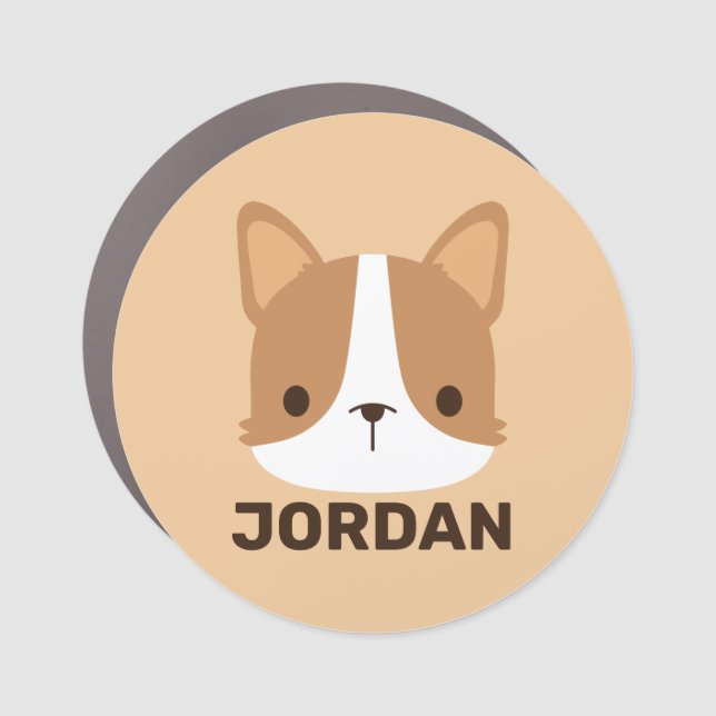 Cute Corgi Dog with Personalized Name Car Magnet (Front)