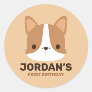 Cute Corgi Dog with Personalized Name Classic Round Sticker