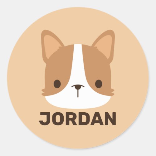 Cute Corgi Dog with Personalized Name Classic Round Sticker