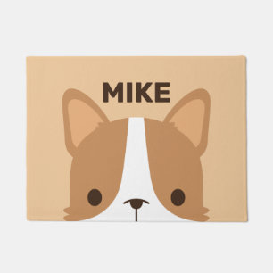 Cute Corgi Dog with Personalized Name Doormat